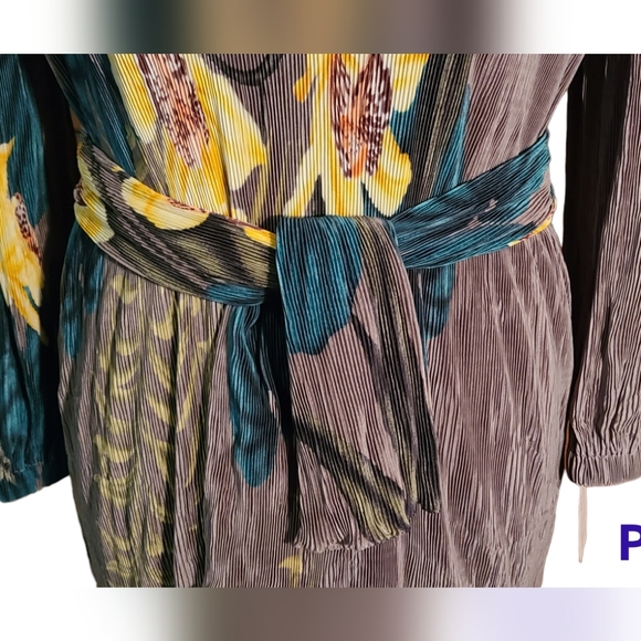 Vintage Euro Virginie Paris France Accordian Micro Pleats Floral Dress NWT - Picture 10 of 15